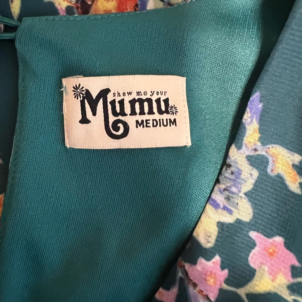 Show Me Your Mumu Donna Michelle Mini Dress Tunic M Green Floral Flowy Boho - Picture 5 of 8